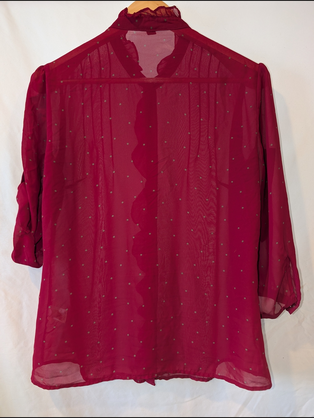 Banana Republic Raspberry Sheer Ruffle-Front Blouse L - Picture 6 of 8